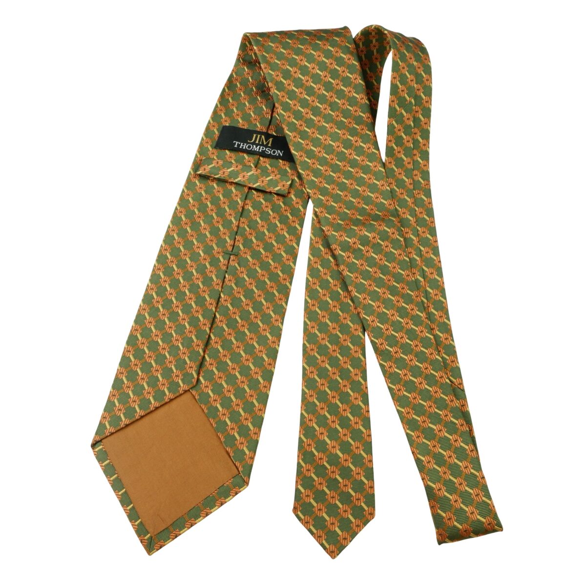 a15994 7 Jim Thompson Tie Silk Green Checkered Chain Thailand (US Import Tax Included) มุมที่ 7