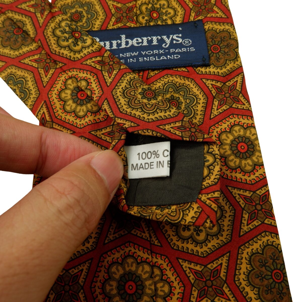 a15996 10 Burberry Tie Cotton Brown Geometric England (US Import Tax Included) มุมที่ 10