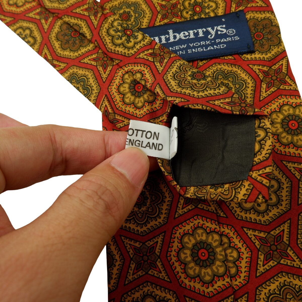 a15996 11 Burberry Tie Cotton Brown Geometric England (US Import Tax Included) มุมที่ 11