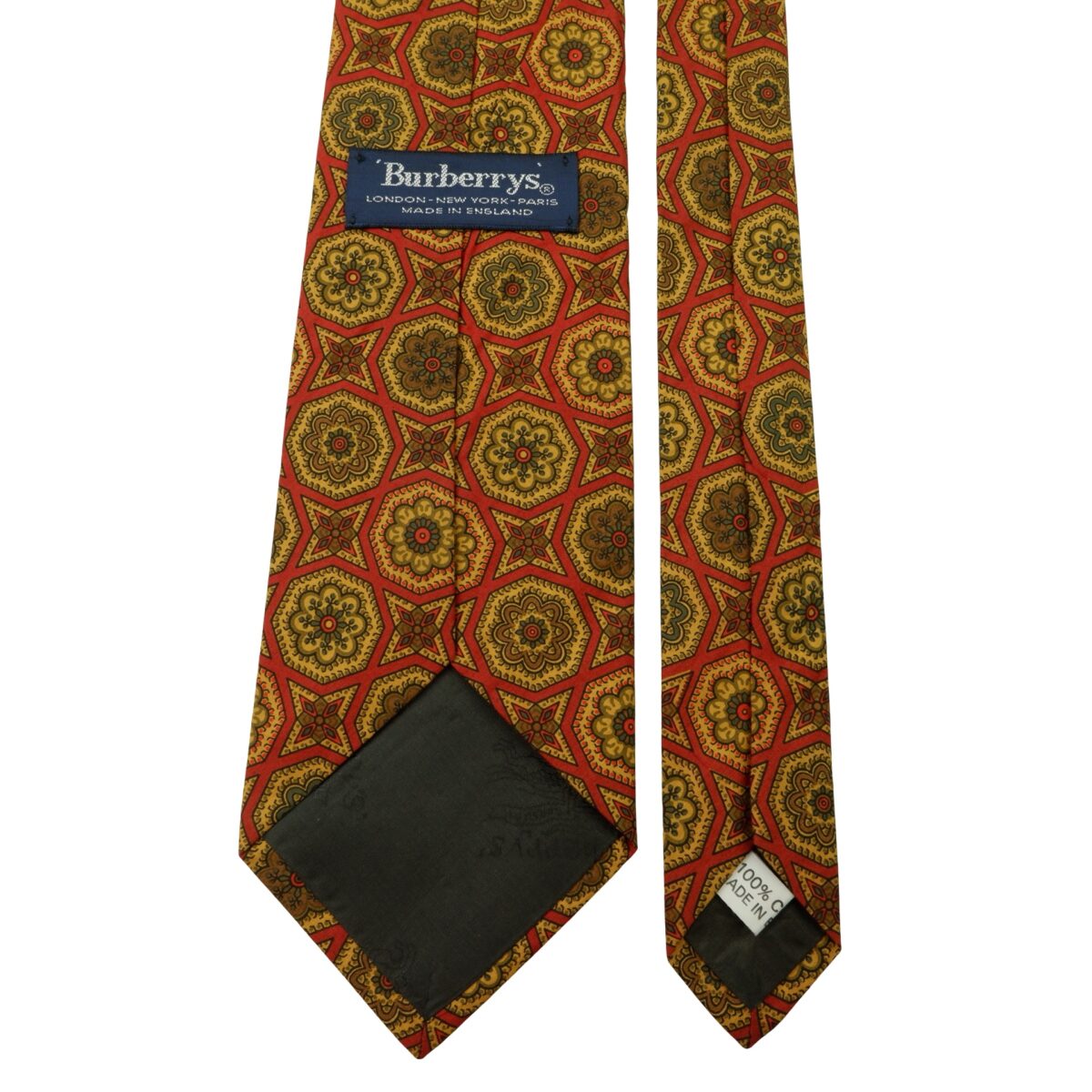 a15996 4 Burberry Tie Cotton Brown Geometric England (US Import Tax Included) มุมที่ 4