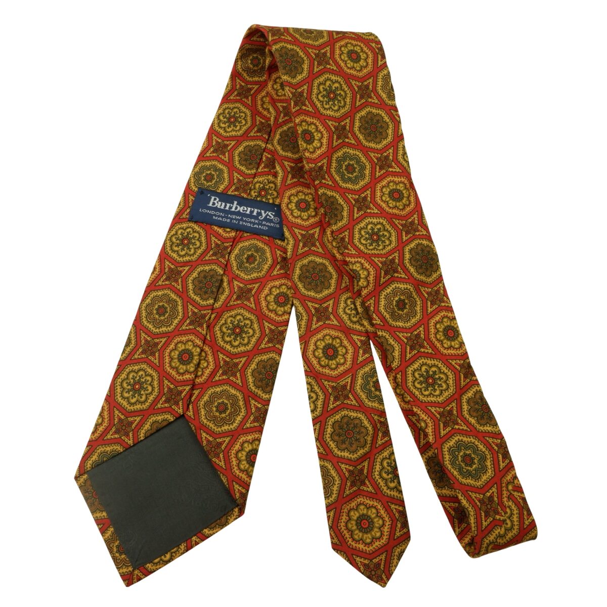 a15996 7 Burberry Tie Cotton Brown Geometric England (US Import Tax Included) มุมที่ 7