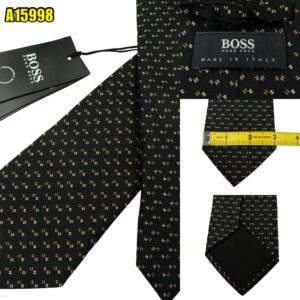 Hugo Boss Tie Silk Black Geometric Italy (US Import Tax Included) มุมที่ 1
