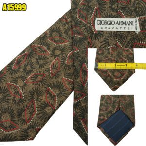 Giorgio Armani Tie Silk Brown Geometric Italy (US Import Tax Included) มุมที่ 1