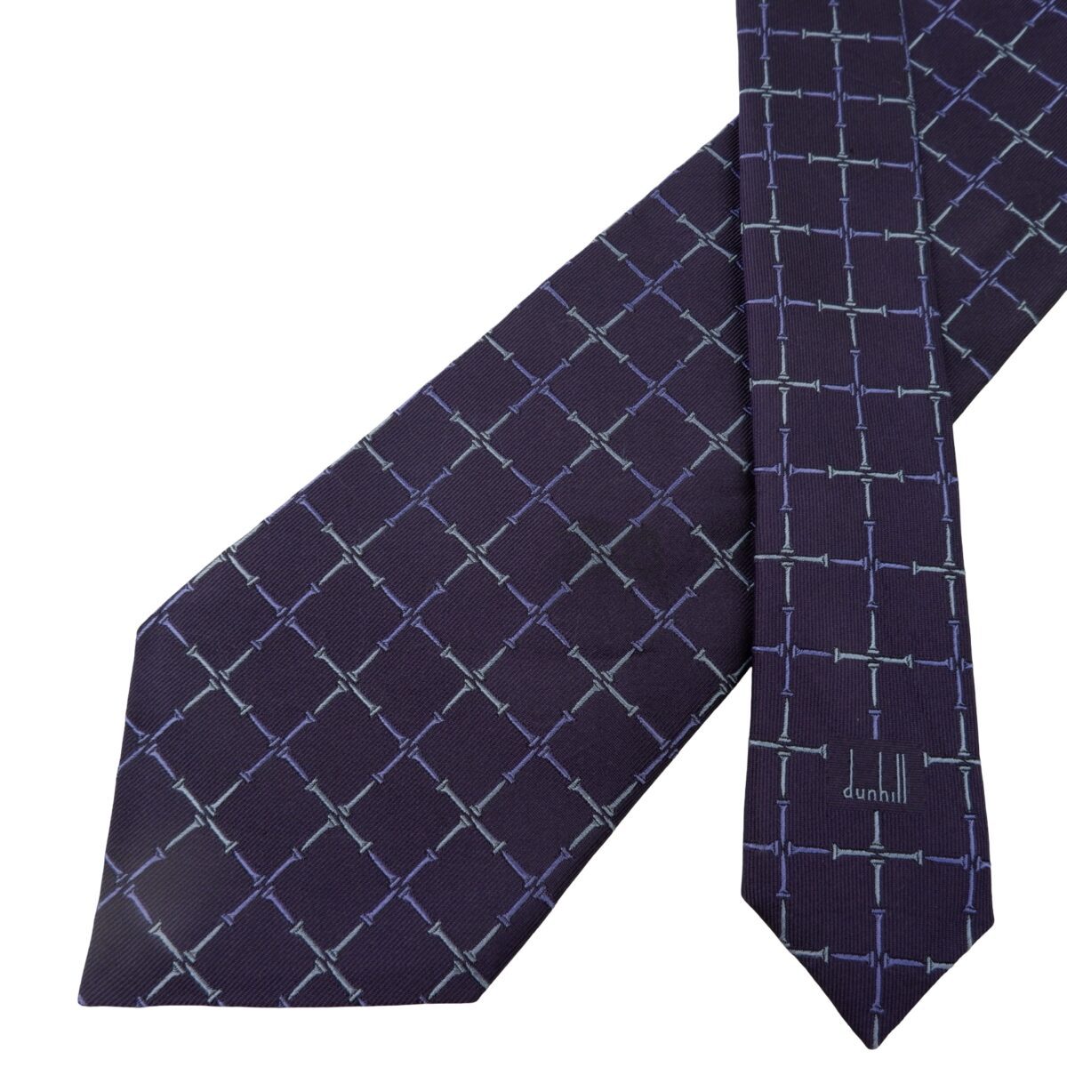 a16002 2 Dunhill Tie Silk Purple Check England (US Import Tax Included) มุมที่ 2