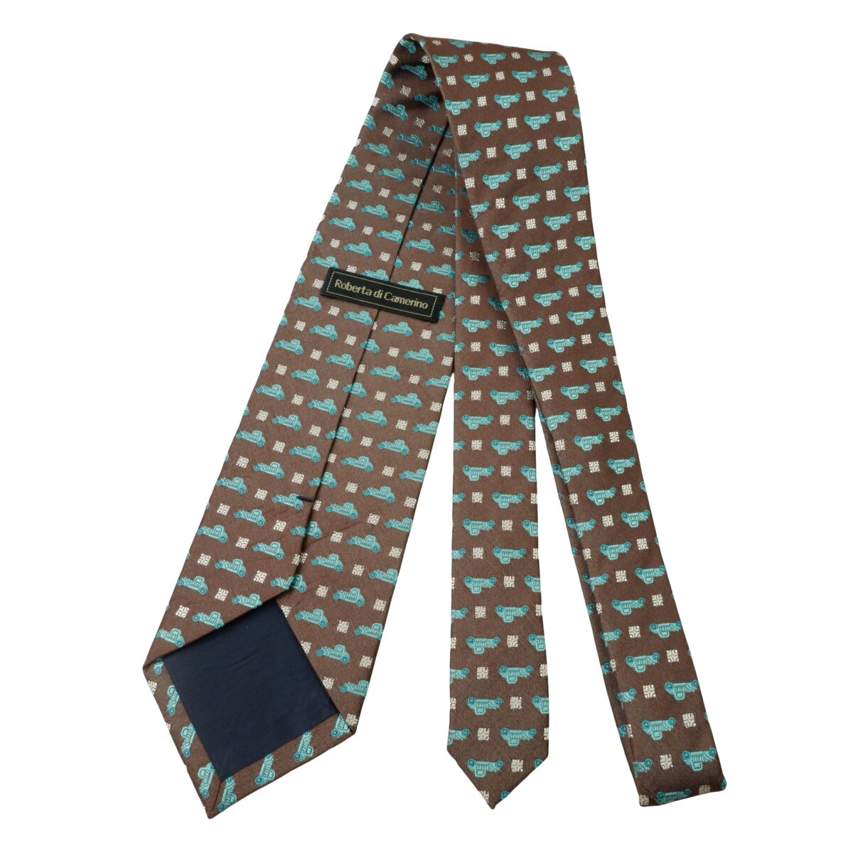 a16003 7 Roberta Di Camerino Tie Silk Brown Car Pattern Korea (US Import Tax Included) มุมที่ 7