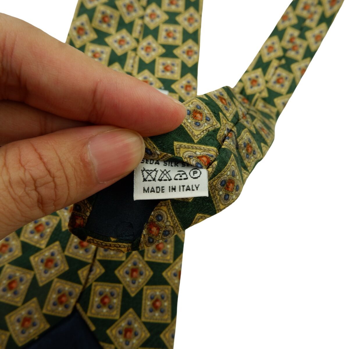 a16004 11 Valentino Tie Silk Green Geometric Italy (US Import Tax Included) มุมที่ 11