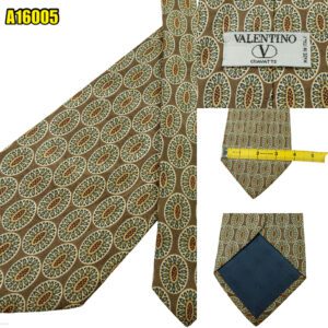 Valentino Tie Silk Brown Geometric Italy (US Import Tax Included) มุมที่ 1