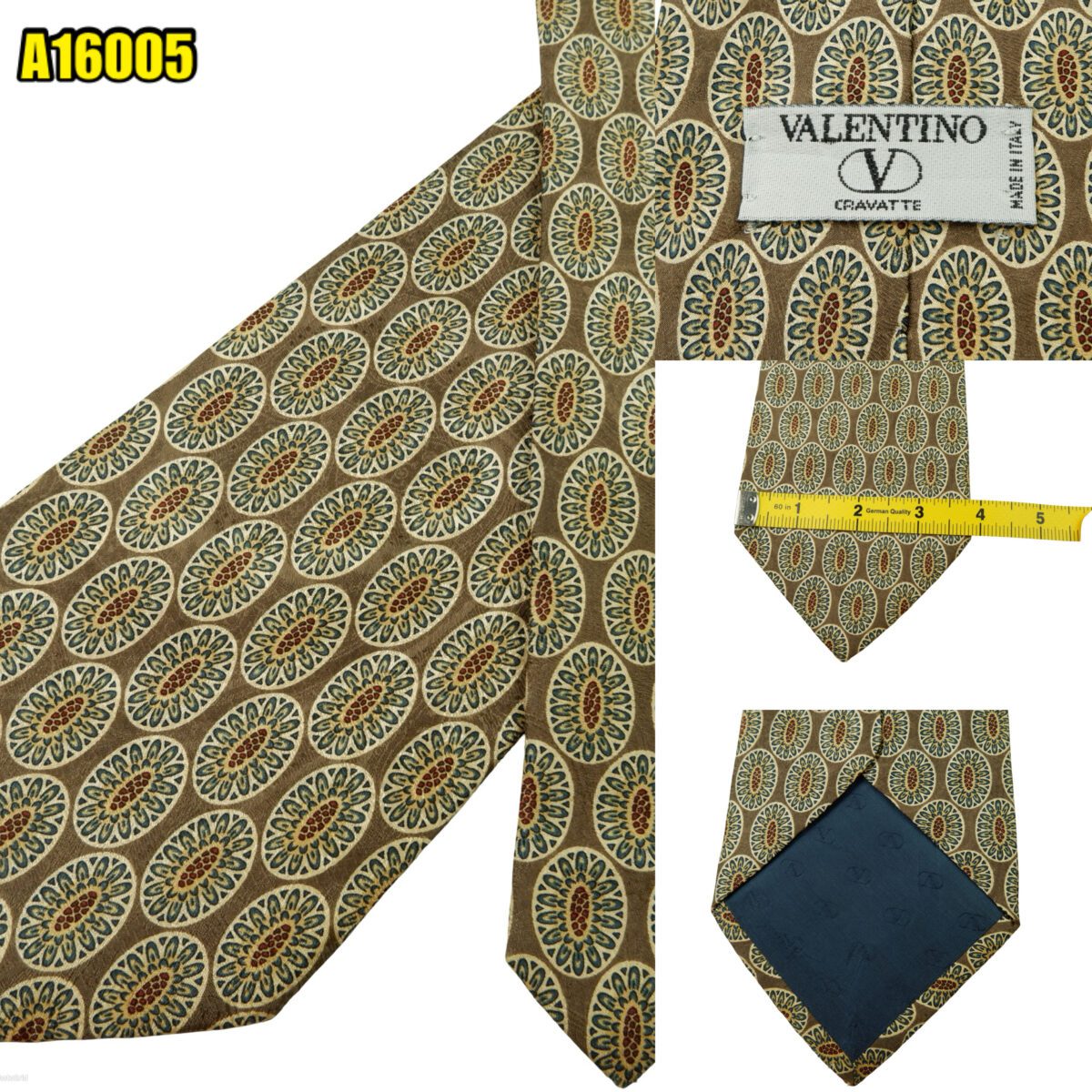 Valentino Tie Silk Brown Geometric Italy (US Import Tax Included) | mesabb clothing Valentino Tie Silk Brown Geometric Italy (US Import Tax Included) มุมที่ 1