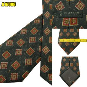 Trussardi Tie Silk Black Dark Gray Geometric Italy (US Import Tax Included) มุมที่ 1