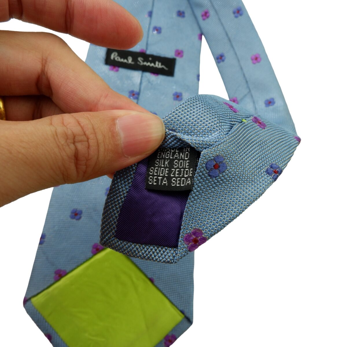 a16009 10 Paul Smith Tie Silk Blue Floral Pattern England (US Import Tax Included) มุมที่ 10