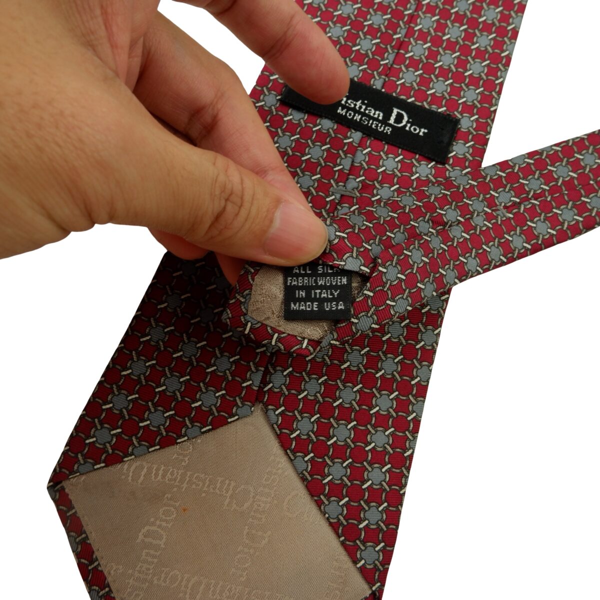 a16011 10 Christian Dior Tie Silk Brown Geometric USA (US Import Tax Included) มุมที่ 10