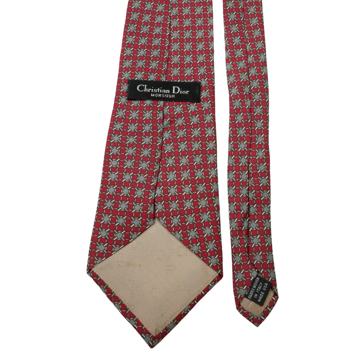 a16011 4 Christian Dior Tie Silk Brown Geometric USA (US Import Tax Included) มุมที่ 4