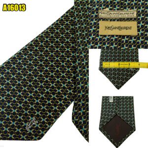 Yves Saint Laurent Tie Silk Black Geometric Italy (US Import Tax Included) มุมที่ 1