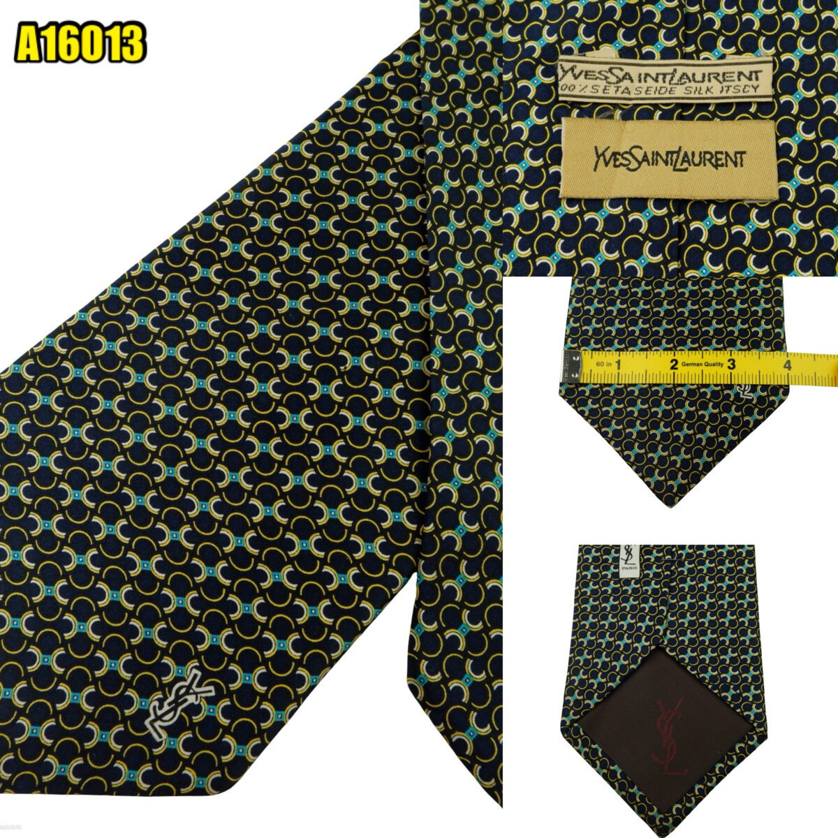 created by photogrid Yves Saint Laurent Tie Silk Black Geometric Italy (US Import Tax Included) มุมที่ 1