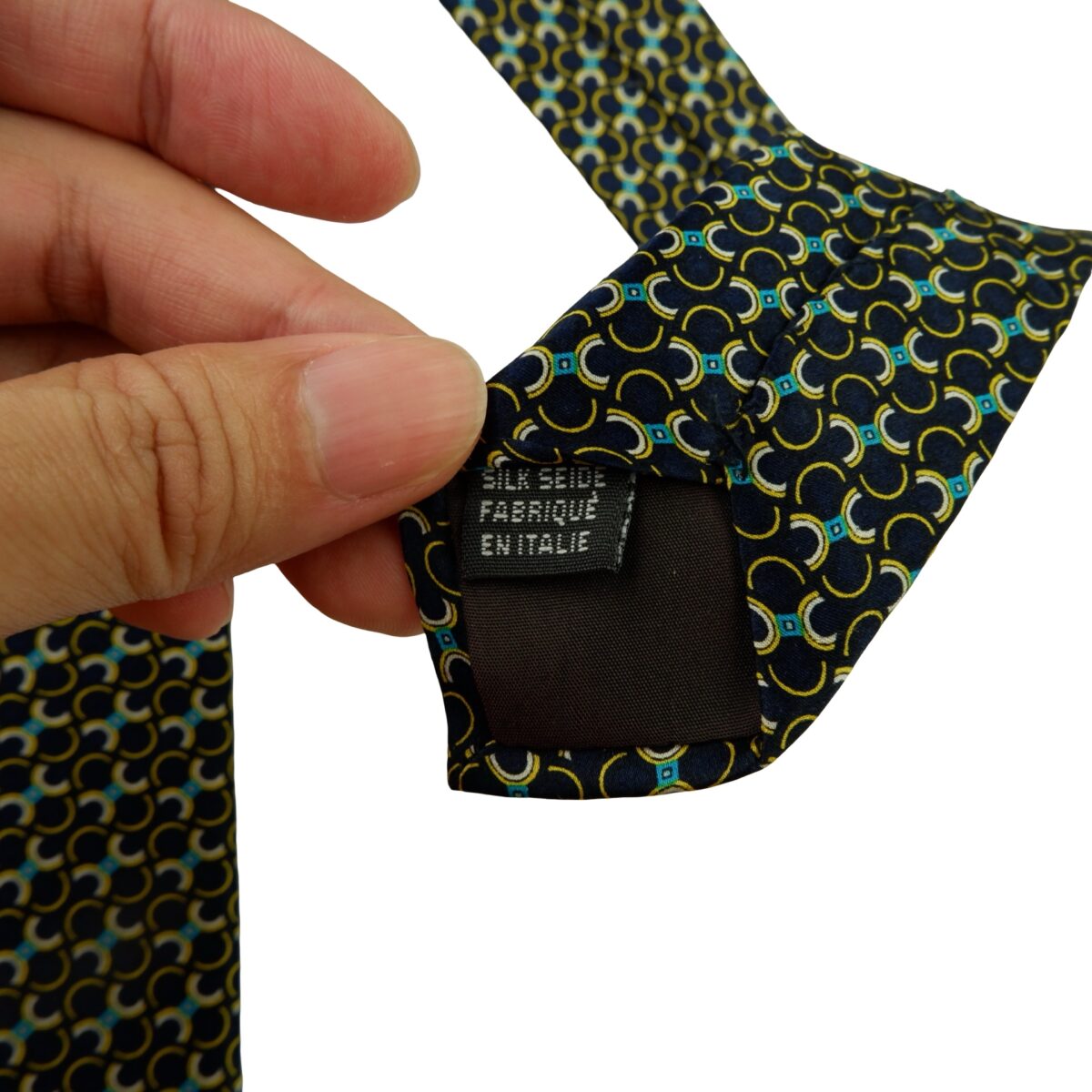 a16013 10 Yves Saint Laurent Tie Silk Black Geometric Italy (US Import Tax Included) มุมที่ 10
