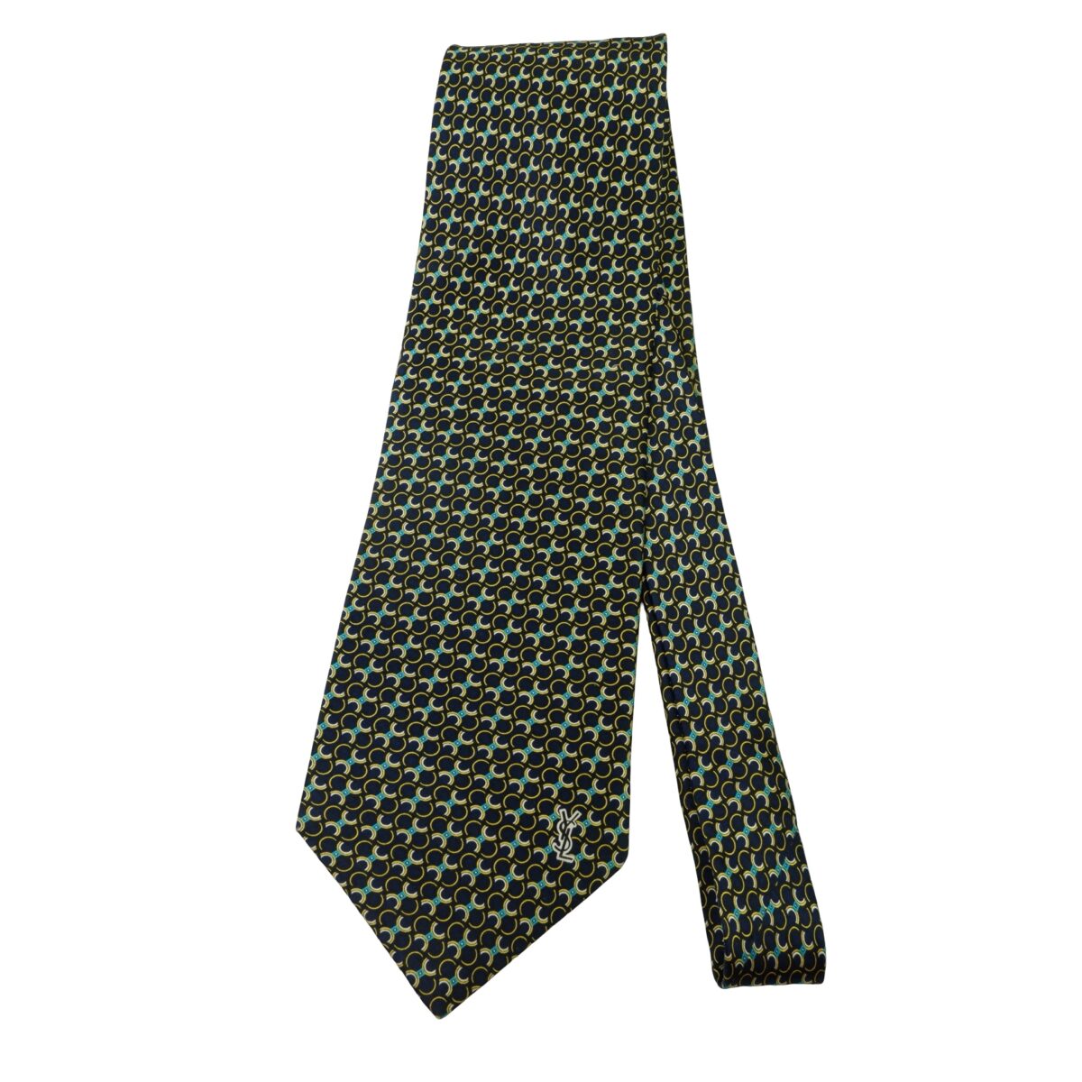 a16013 5 Yves Saint Laurent Tie Silk Black Geometric Italy (US Import Tax Included) มุมที่ 5