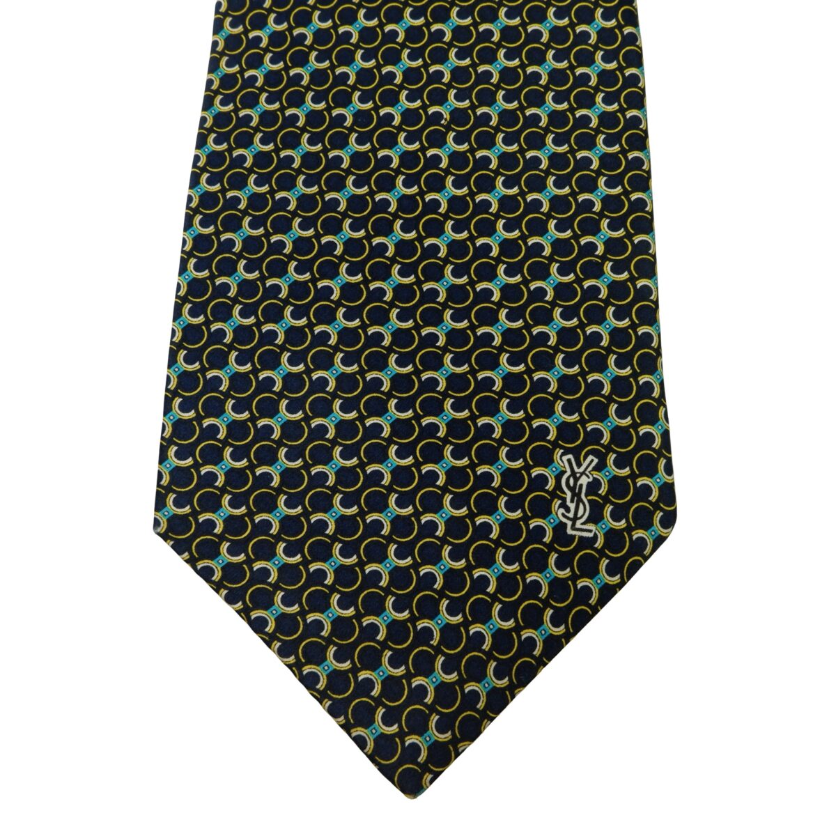 a16013 6 Yves Saint Laurent Tie Silk Black Geometric Italy (US Import Tax Included) มุมที่ 6