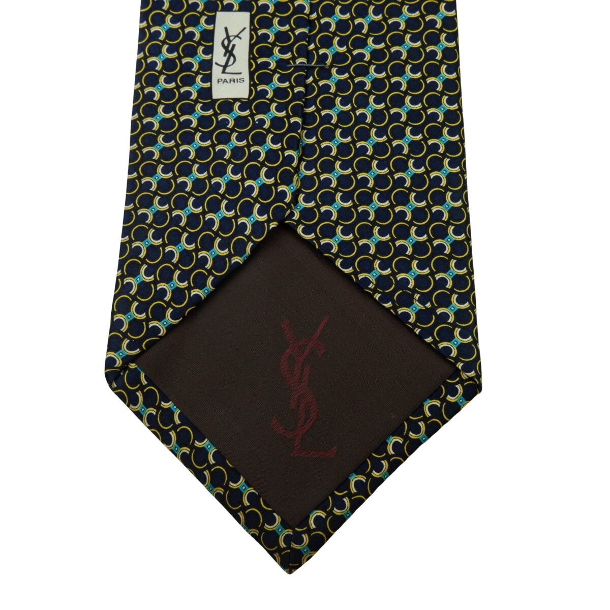 a16013 8 Yves Saint Laurent Tie Silk Black Geometric Italy (US Import Tax Included) มุมที่ 8