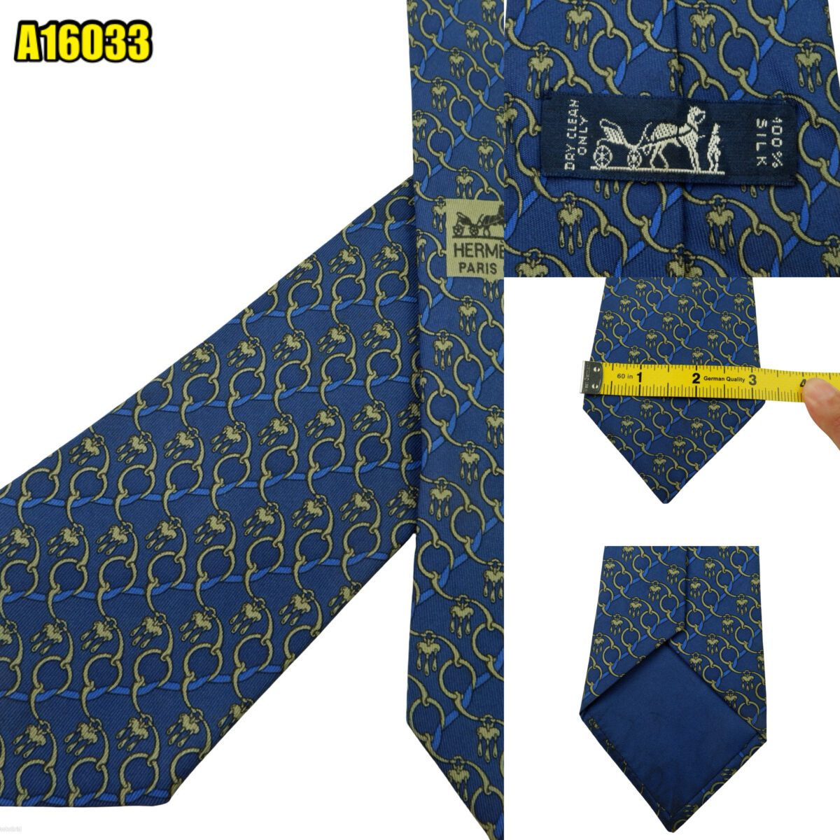 created by photogrid Hermes Tie Silk Blue Chain Stripe France (US Import Tax Included) มุมที่ 1
