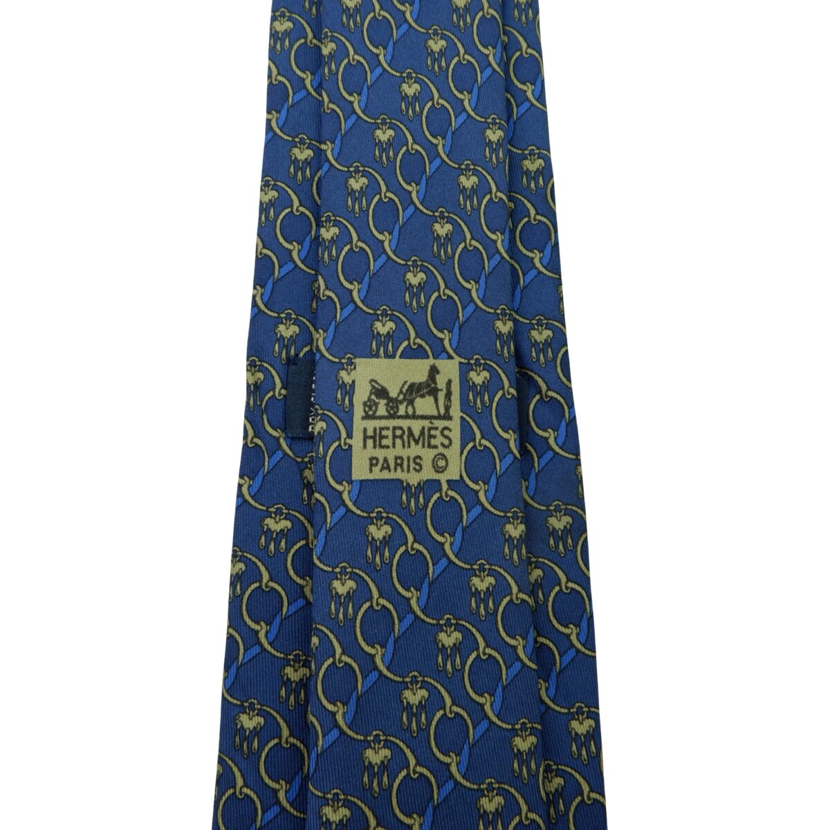 a16033 10 Hermes Tie Silk Blue Chain Stripe France (US Import Tax Included) มุมที่ 10