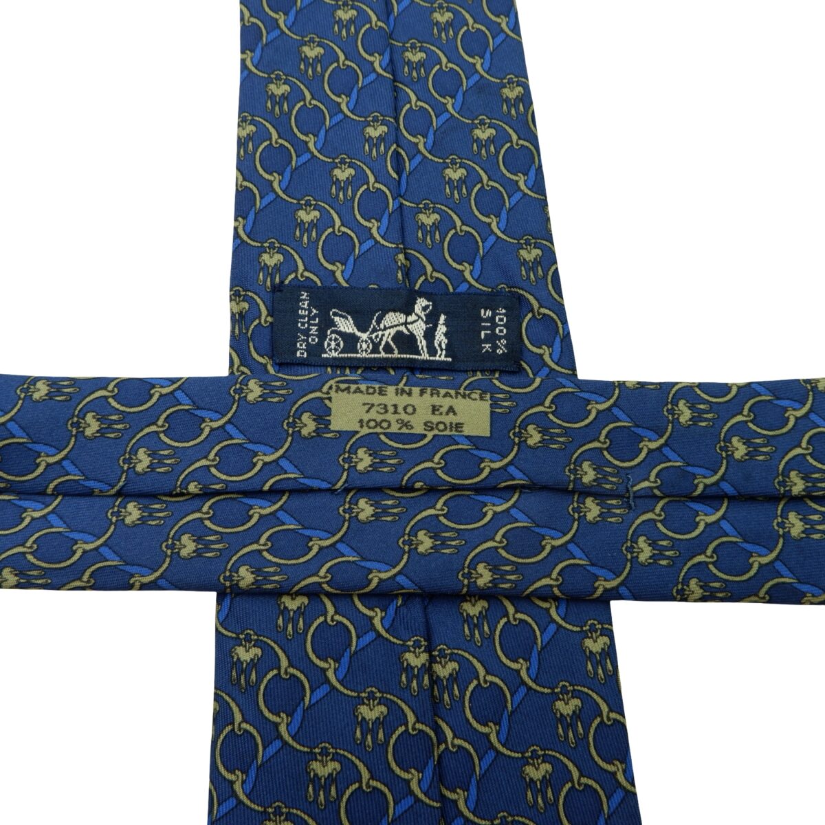 a16033 11 Hermes Tie Silk Blue Chain Stripe France (US Import Tax Included) มุมที่ 11