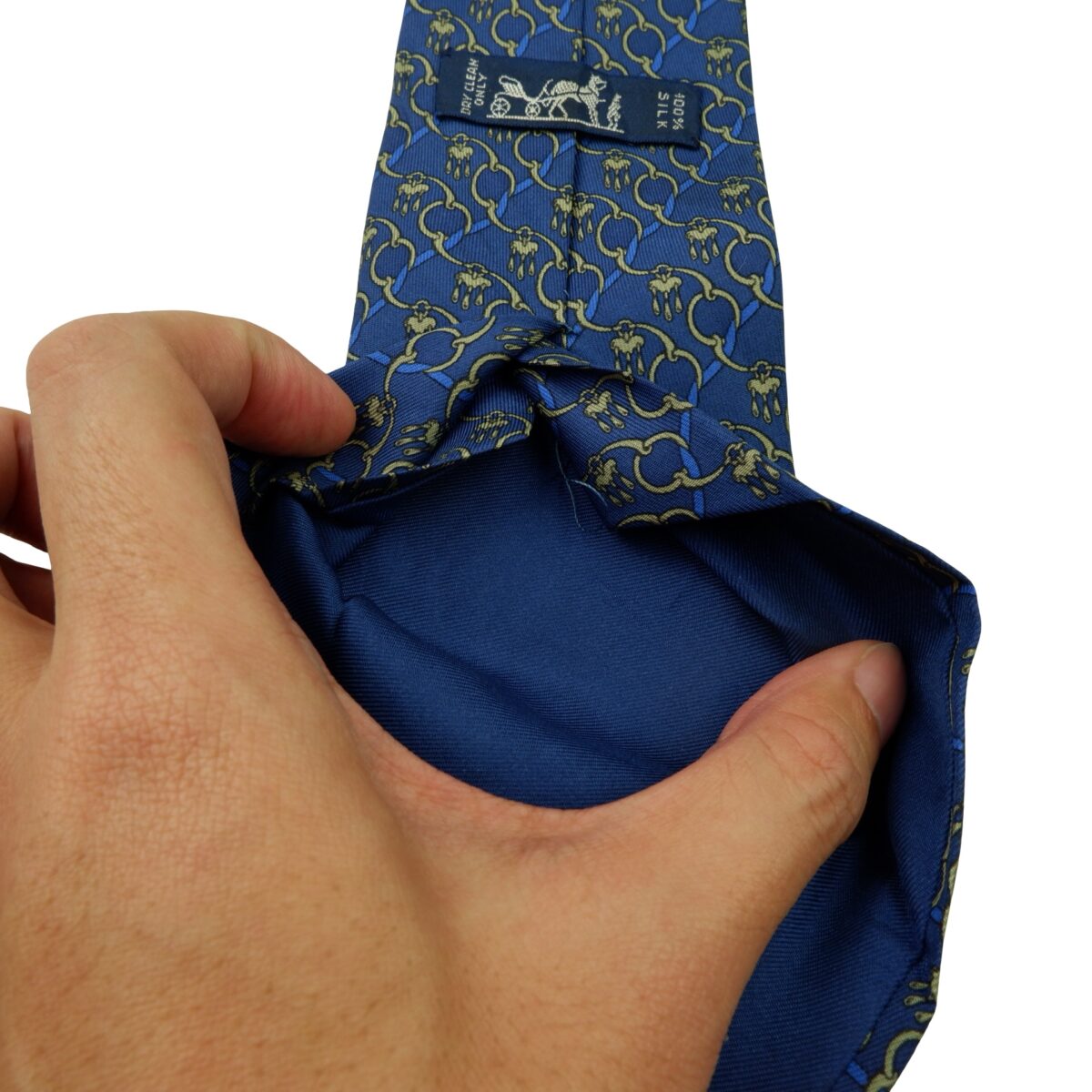 a16033 12 Hermes Tie Silk Blue Chain Stripe France (US Import Tax Included) มุมที่ 12