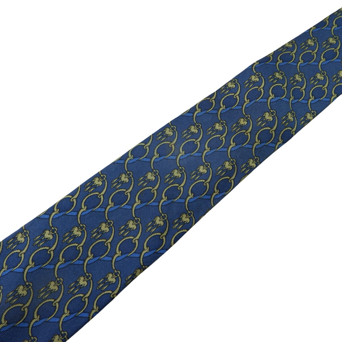 a16033 13 Hermes Tie Silk Blue Chain Stripe France (US Import Tax Included) มุมที่ 13