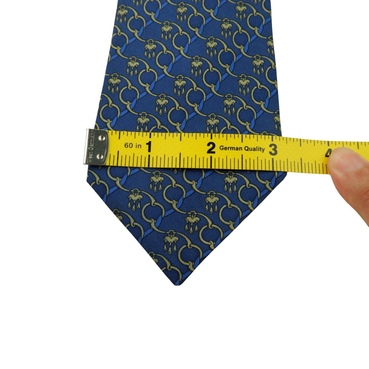 a16033 14 Hermes Tie Silk Blue Chain Stripe France (US Import Tax Included) มุมที่ 14