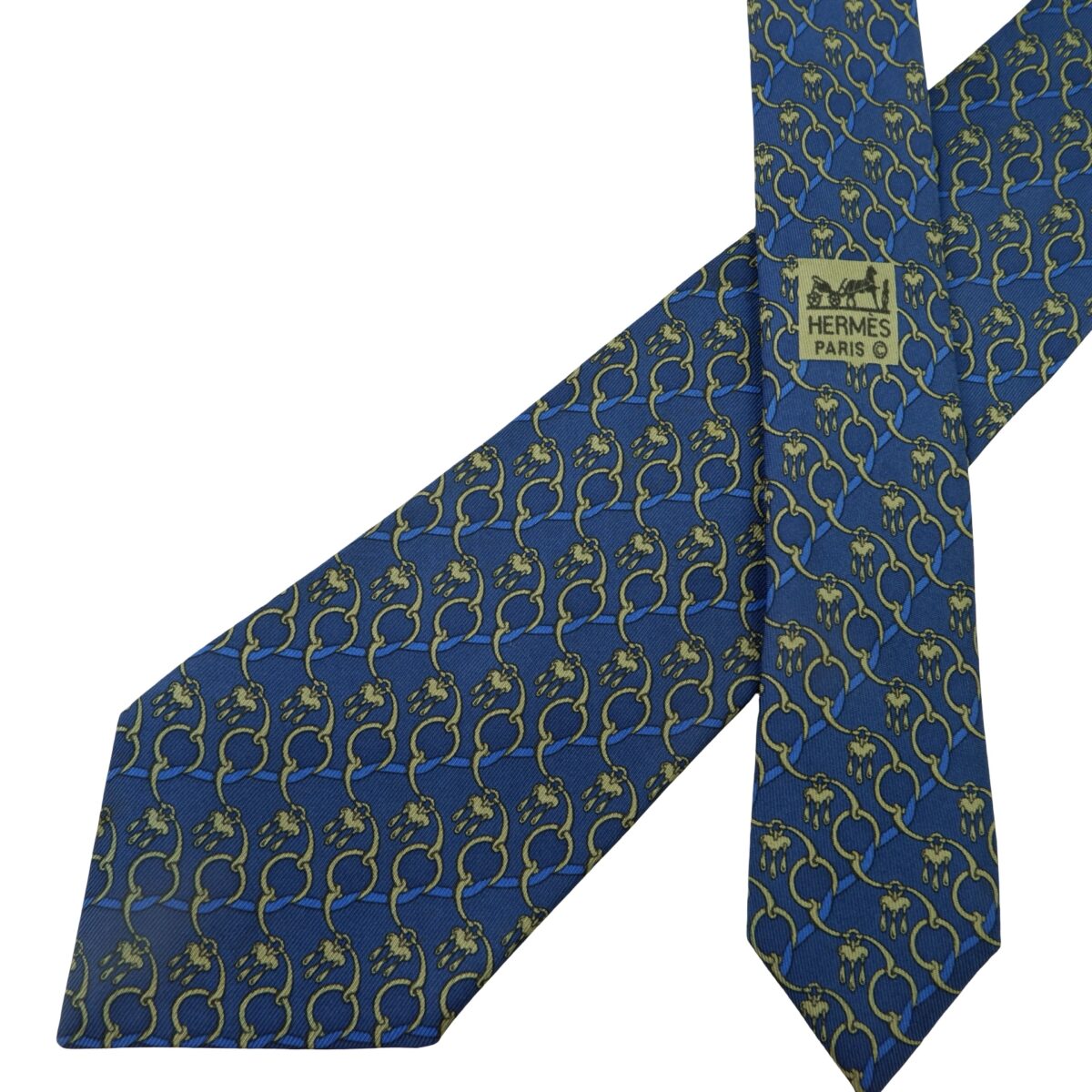 a16033 2 Hermes Tie Silk Blue Chain Stripe France (US Import Tax Included) มุมที่ 2
