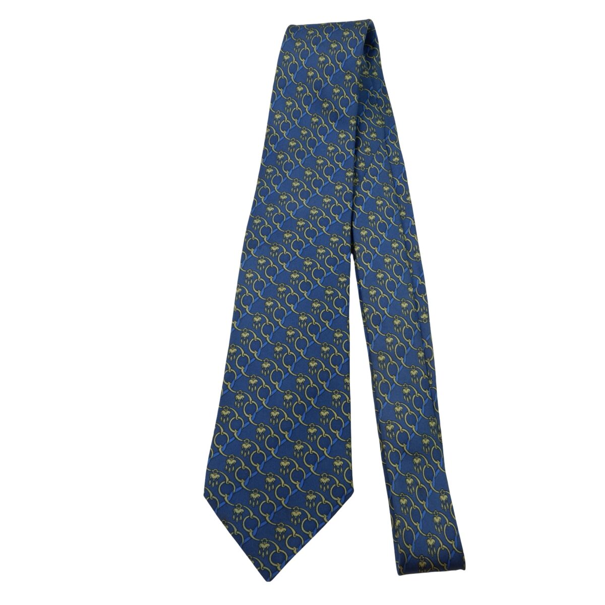 a16033 5 Hermes Tie Silk Blue Chain Stripe France (US Import Tax Included) มุมที่ 5