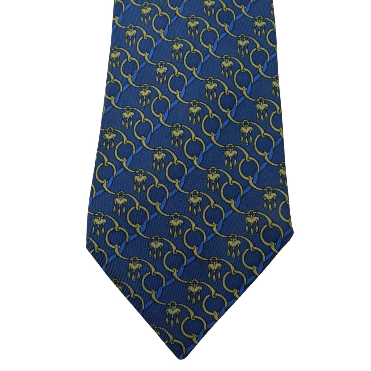 a16033 6 Hermes Tie Silk Blue Chain Stripe France (US Import Tax Included) มุมที่ 6