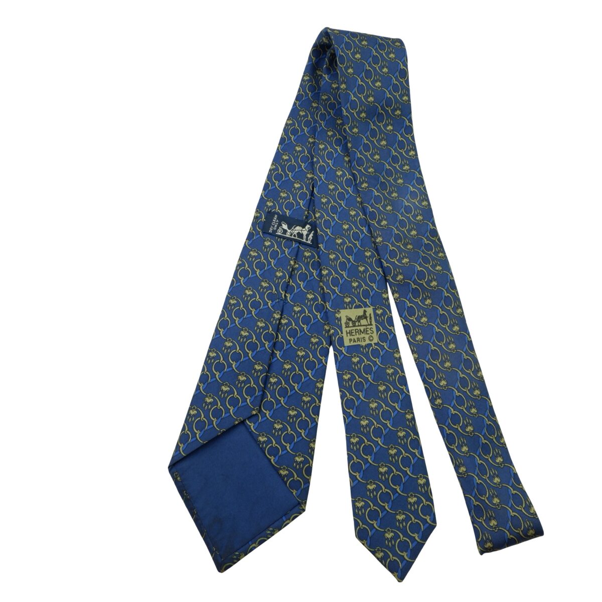 a16033 7 Hermes Tie Silk Blue Chain Stripe France (US Import Tax Included) มุมที่ 7