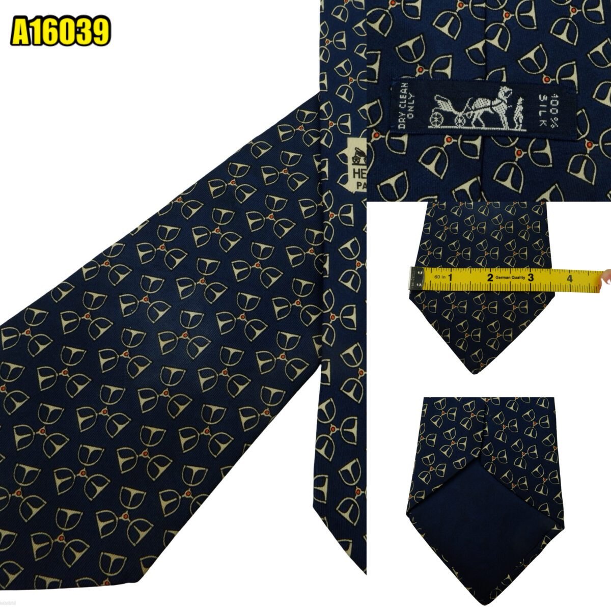 created by photogrid Hermes Tie Silk Blue Geometric France (US Import Tax Included) มุมที่ 1