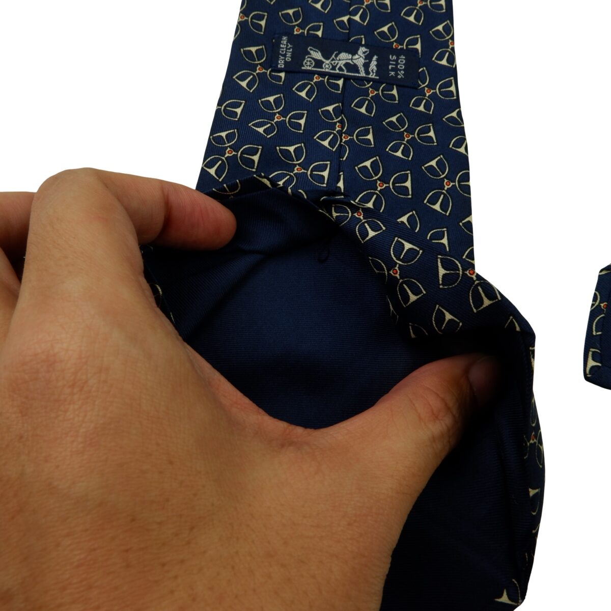 a16039 12 Hermes Tie Silk Blue Geometric France (US Import Tax Included) มุมที่ 12