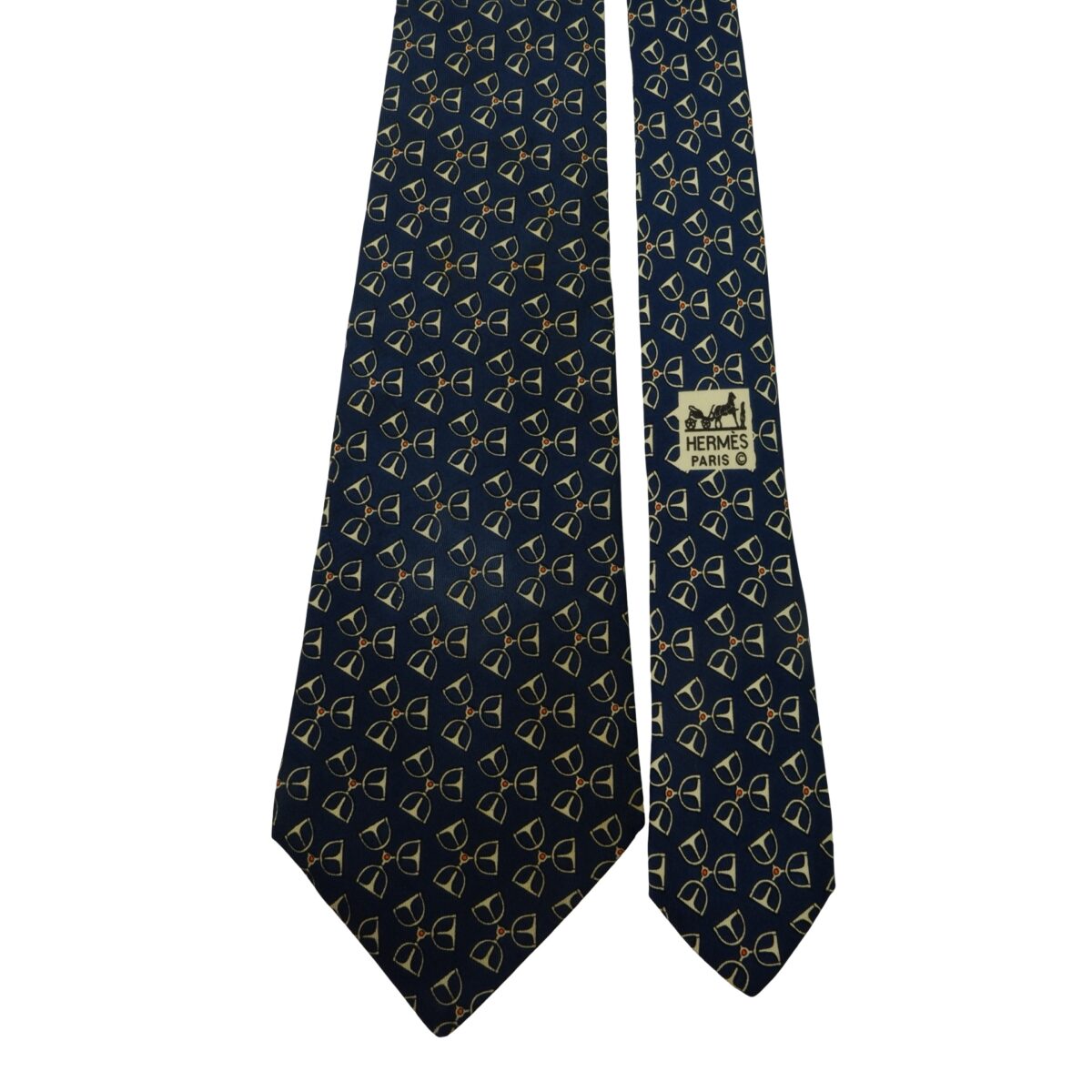 a16039 3 Hermes Tie Silk Blue Geometric France (US Import Tax Included) มุมที่ 3