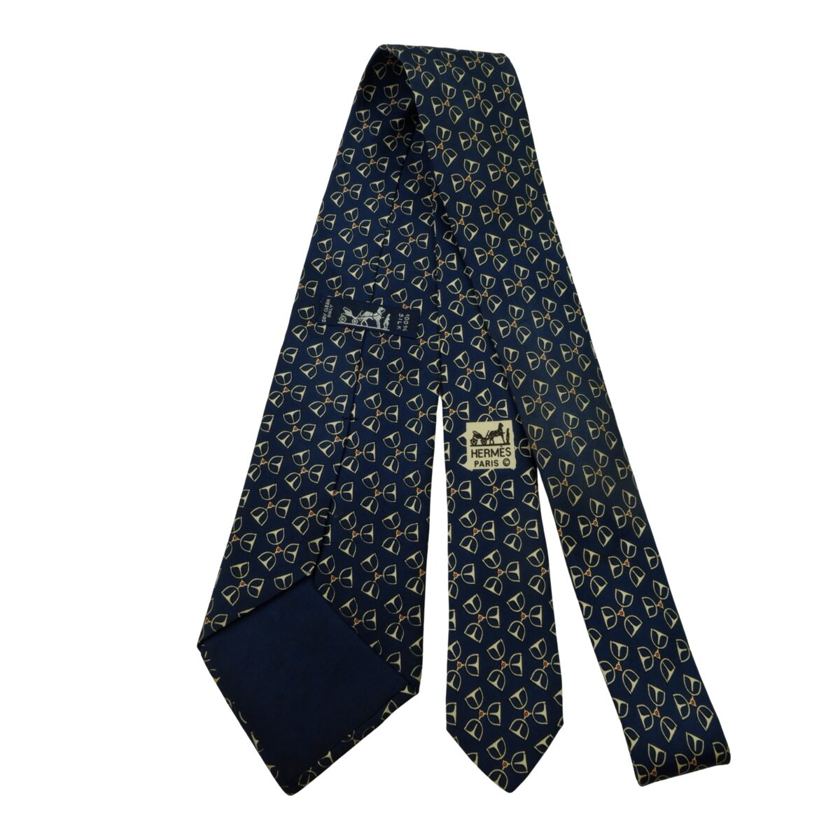 a16039 7 Hermes Tie Silk Blue Geometric France (US Import Tax Included) มุมที่ 7