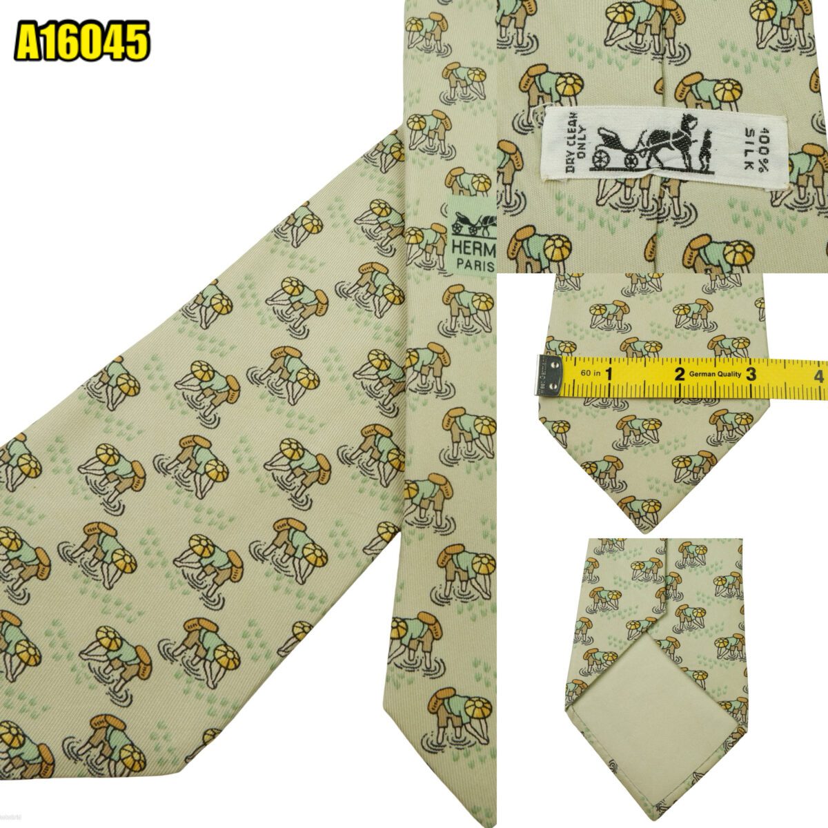 Hermes Tie Silk Beige Farmer Pattern France (US Import Tax Included) | mesabb clothing Hermes Tie Silk Beige Farmer Pattern France (US Import Tax Included) มุมที่ 1