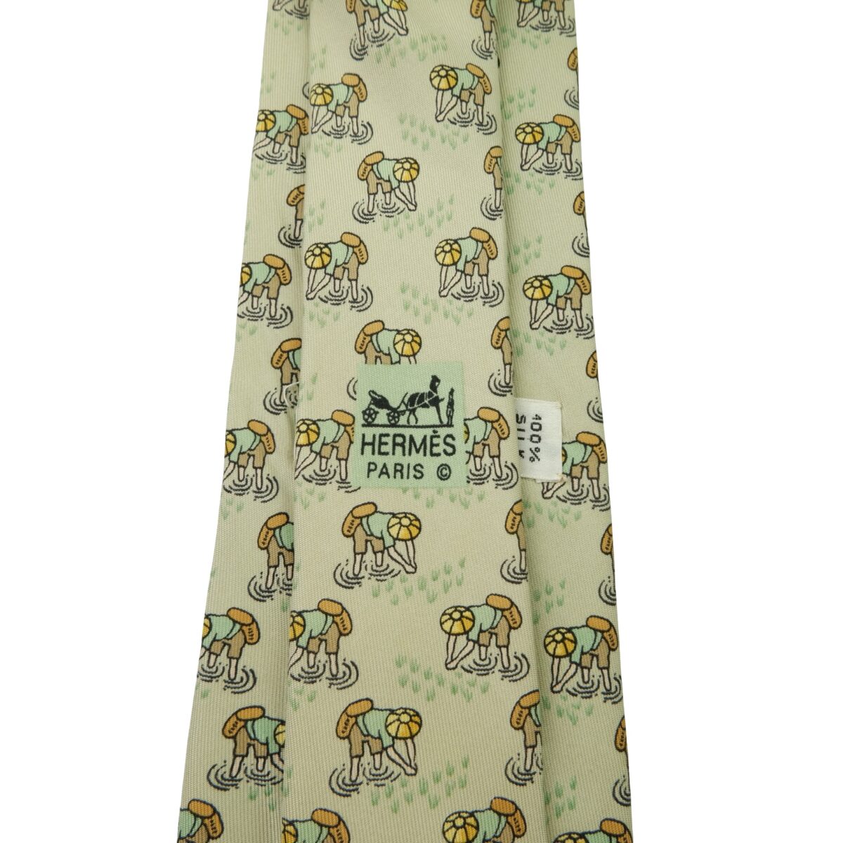 Hermes Tie Silk Beige Farmer Pattern France (US Import Tax Included) | mesabb clothing Hermes Tie Silk Beige Farmer Pattern France (US Import Tax Included) มุมที่ 10
