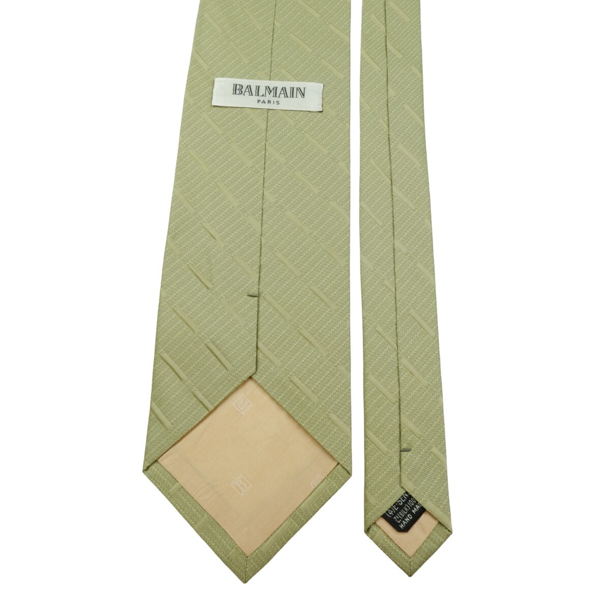 a16052 4 Balmain Tie Silk Olive Green Geometric Korea (US Import Tax Included) มุมที่ 4