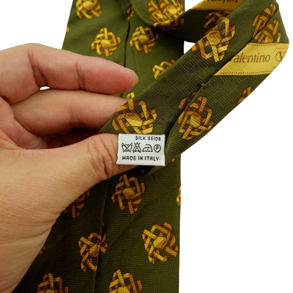 a16055 11 Valentino Tie Silk Green Geometric Italy (US Import Tax Included) มุมที่ 11