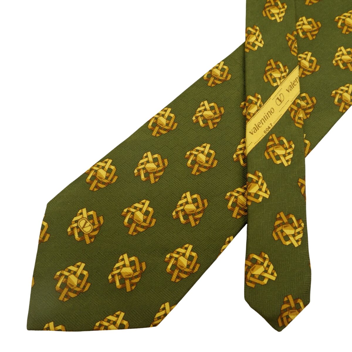 a16055 2 Valentino Tie Silk Green Geometric Italy (US Import Tax Included) มุมที่ 2