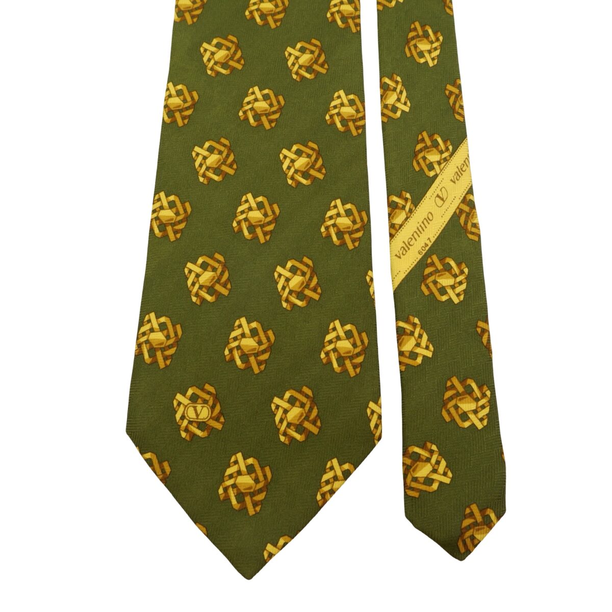 a16055 3 Valentino Tie Silk Green Geometric Italy (US Import Tax Included) มุมที่ 3