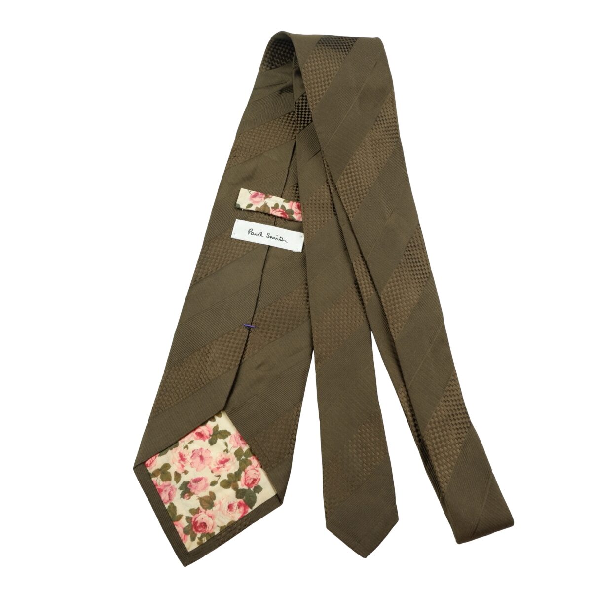 a16056 7 Paul Smith Tie Silk Brown Stripe Italy (US Import Tax Included) มุมที่ 7
