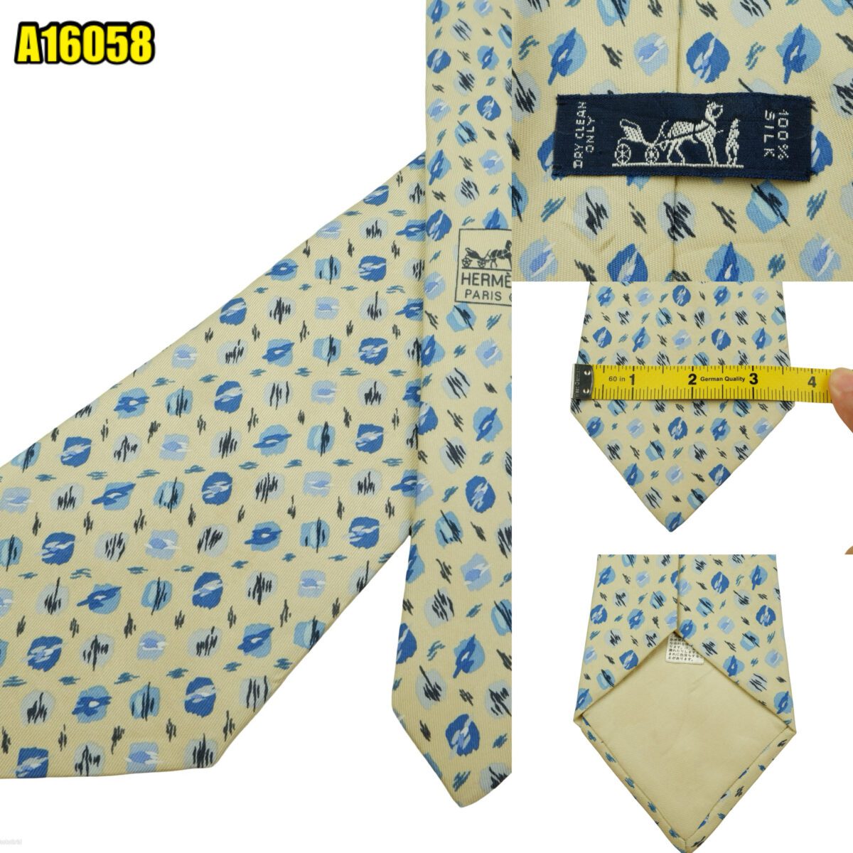 created by photogrid Hermes Tie Silk Yellow Geometric France (US Import Tax Included) มุมที่ 1