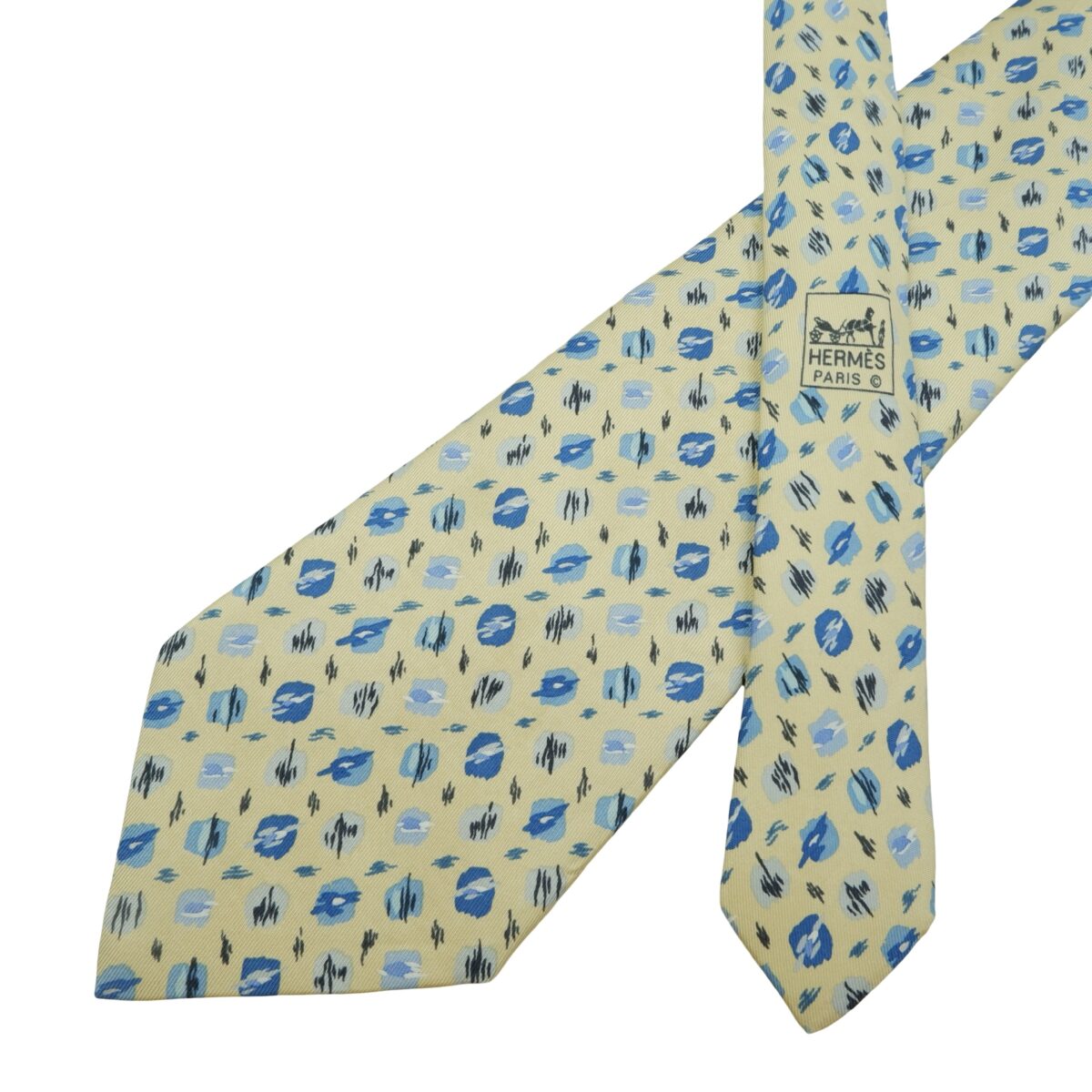 a16058 2 Hermes Tie Silk Yellow Geometric France (US Import Tax Included) มุมที่ 2