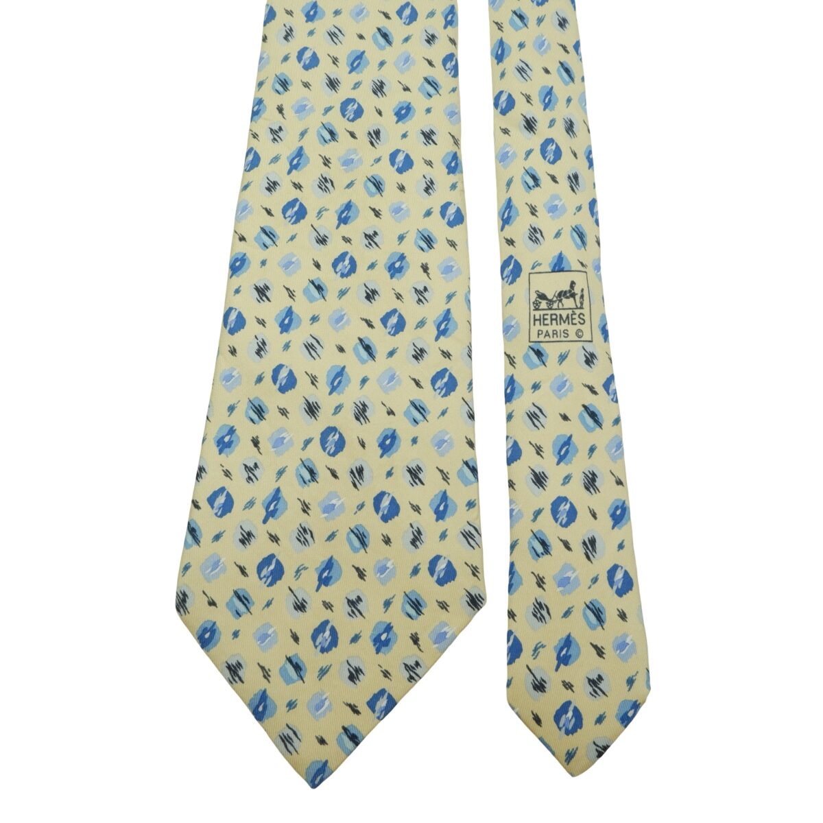 a16058 3 Hermes Tie Silk Yellow Geometric France (US Import Tax Included) มุมที่ 3