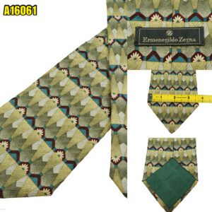 Ermenegildo Zegna Tie Silk Green Geometric Italy (US Import Tax Included) มุมที่ 1