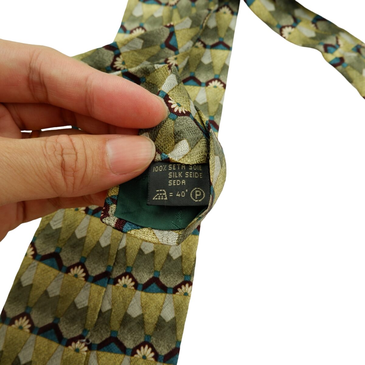 a16061 10 Ermenegildo Zegna Tie Silk Green Geometric Italy (US Import Tax Included) มุมที่ 10