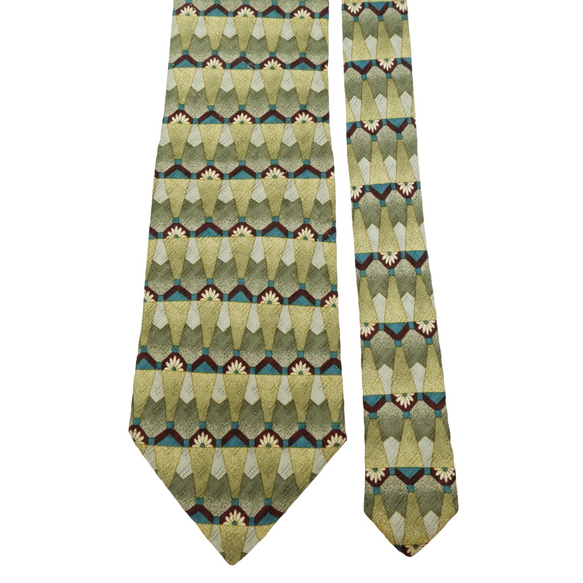 a16061 3 Ermenegildo Zegna Tie Silk Green Geometric Italy (US Import Tax Included) มุมที่ 3