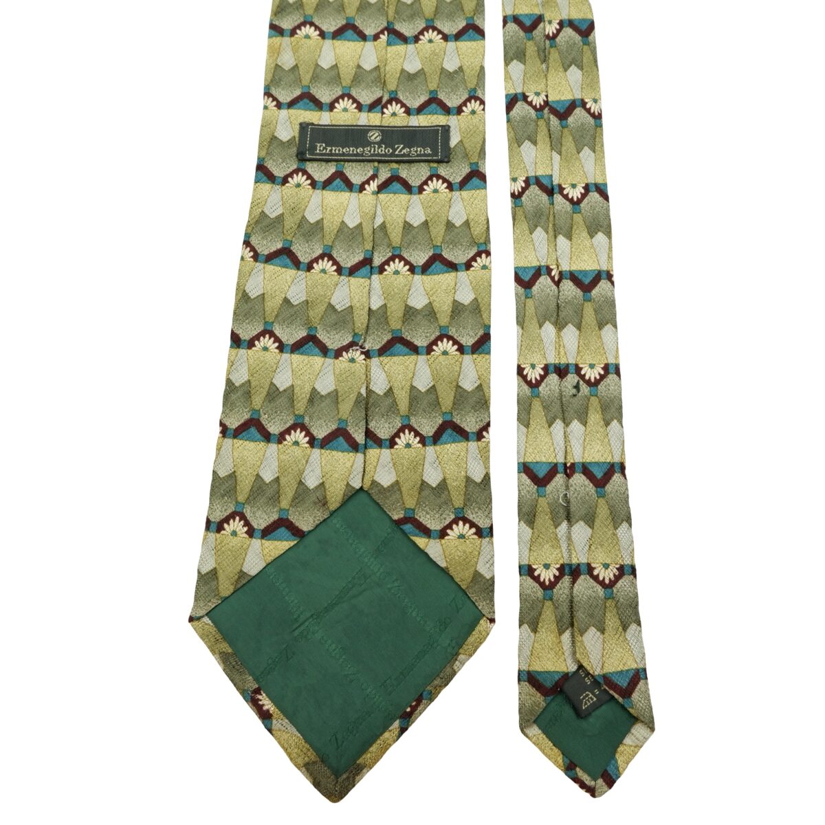 a16061 4 Ermenegildo Zegna Tie Silk Green Geometric Italy (US Import Tax Included) มุมที่ 4